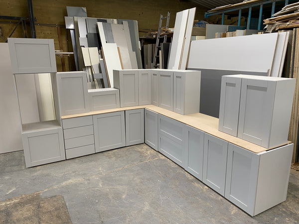 NEW LIGHT GREY SMOOTH SHAKER DISPLAY KITCHEN with Light Grey matching units